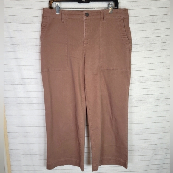 LOGO by Lori Goldstein Stretch Twill Boyfriend Crop Wide-Leg Pants, sz 14 - Picture 1 of 13